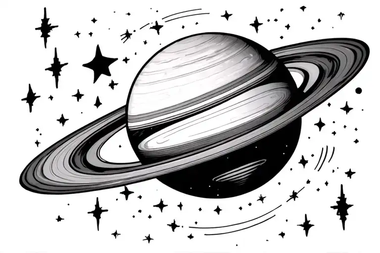 Saturn in space with Uranus surrounded by stars tattoo design idea