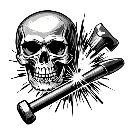 skull , panel beater  hammer welder tattoo design idea