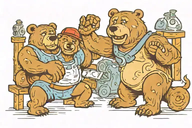 big bear and little bear playing tattoo design idea