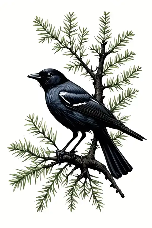 simple blackbird and hemlock tree tattoo design idea