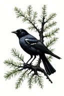 simple blackbird and hemlock tree tattoo design idea