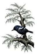 simple blackbird and hemlock tree tattoo design idea