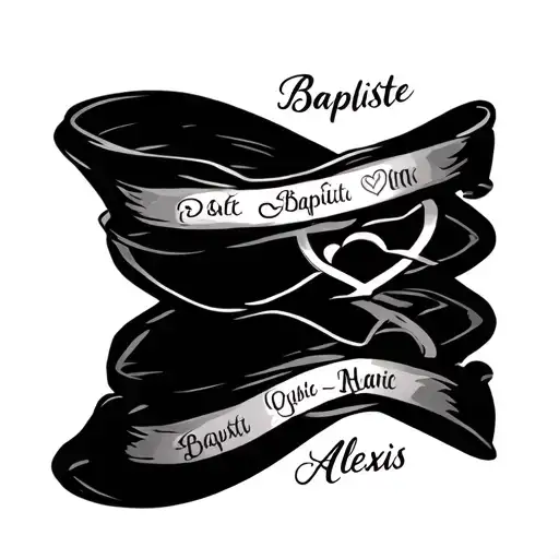 Ankle bracelet with infinite and heart sign with name Baptiste and integrated Alexis tattoo design idea