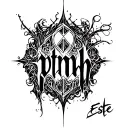 Create a unique tattoo sketch that includes the following elements: the inscription 'ptmh' in the Gothic style inspired by Este tattoo design idea