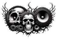 skulls, subwoofers, gears tattoo design idea