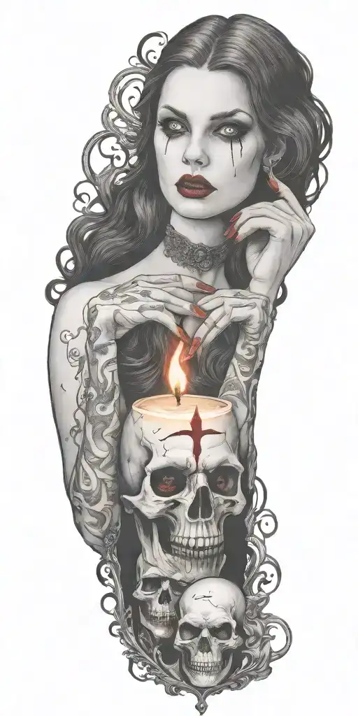 vampire blood women candle burning tattoo design idea