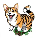 full body corgi climbing tiger poss tattoo design idea