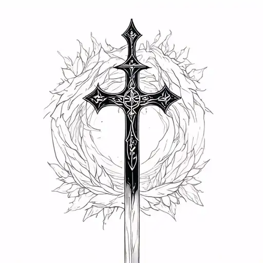 Christian Cross with long sword tattoo design idea