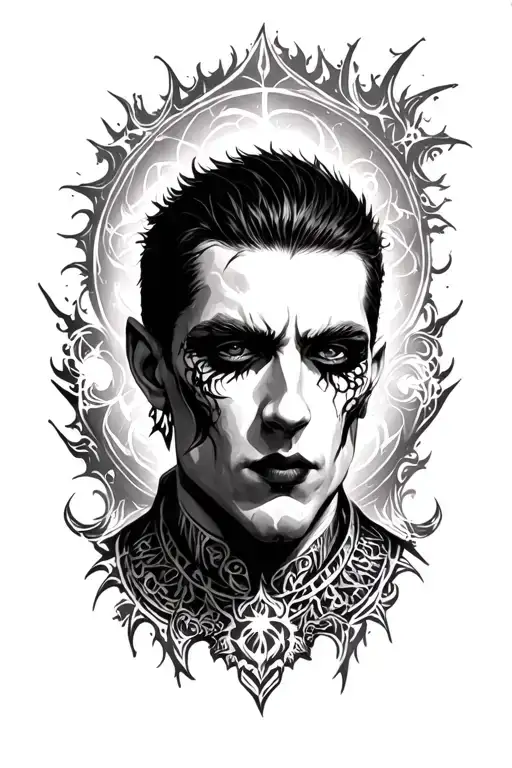 portrait arcane style tattoo featuring Vander front view tattoo design idea