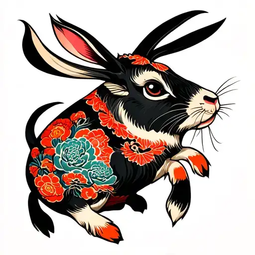 Japanese ox and rabbit fighting tattoo design idea