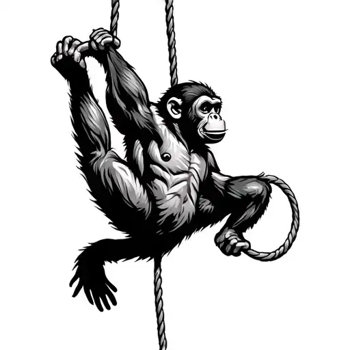 a monkey rock climbing rope attached tattoo design idea