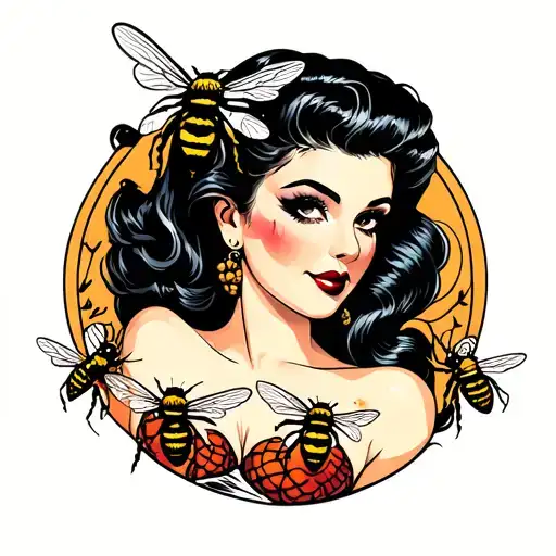 pinup covered in bees tattoo design idea