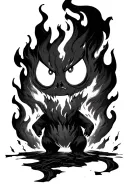 calcifer from howls moving castle in a black and white horror style tattoo design idea