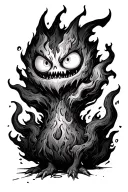 calcifer from howls moving castle in a black and white horror style tattoo design idea