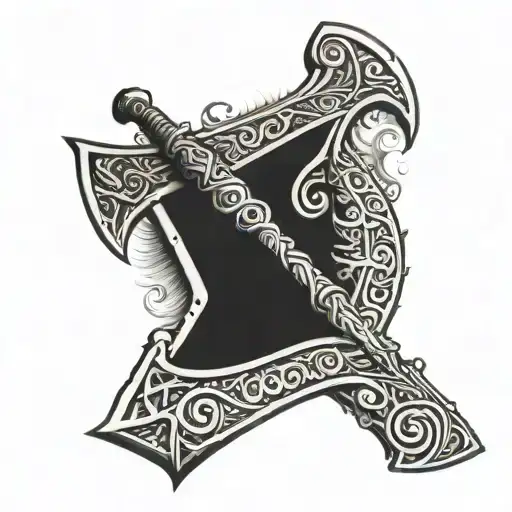 Norse mythology leviathan axe with nordic runes tattoo design idea