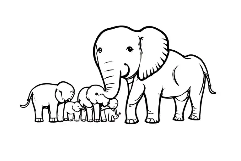Mom And dad and 4 children elephant standing tattoo design idea
