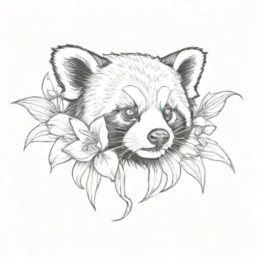 red panda and orchid tattoo design idea