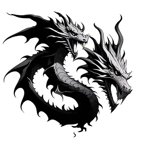 Fire Dragon fighting demons tattoo design idea