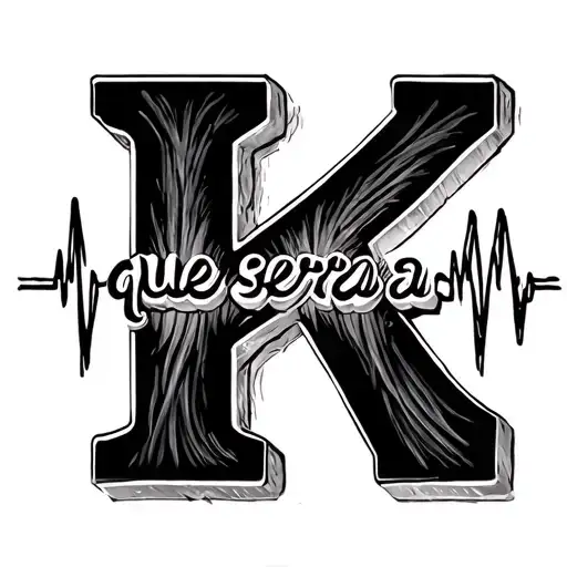 letter K with words " que sera sera" heart beat shape tattoo design idea