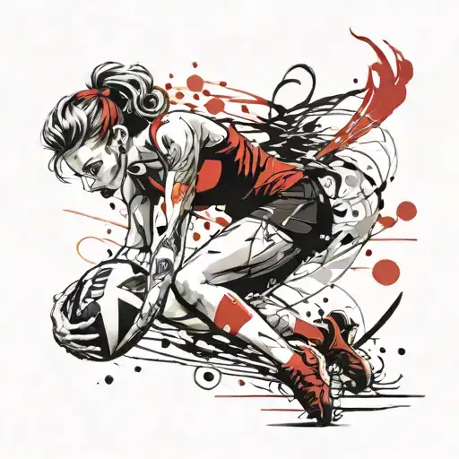pin up girl playing rugby tattoo design idea
