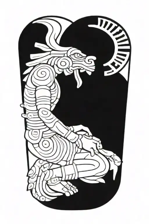 mayan god itzamna kneeling praying tattoo design idea