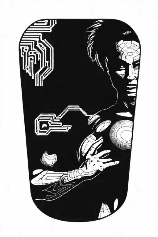 bodybuilder muscular women with technology circuits merging tattoo design idea