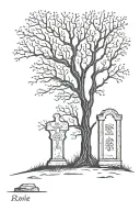 Tree and Gravestone   tattoo design idea