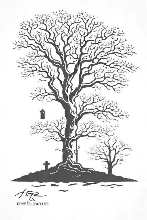 Tree and Gravestone   tattoo design idea
