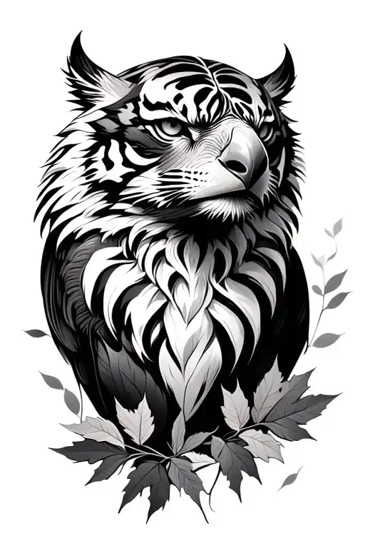 Tiger Eagle bright fall leaves tattoo design idea