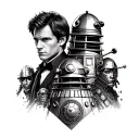 I would like a doctor who themed sleeve tattoo of matt smith and the silence with daleks and cybermen and gallifreyan tattoo design idea