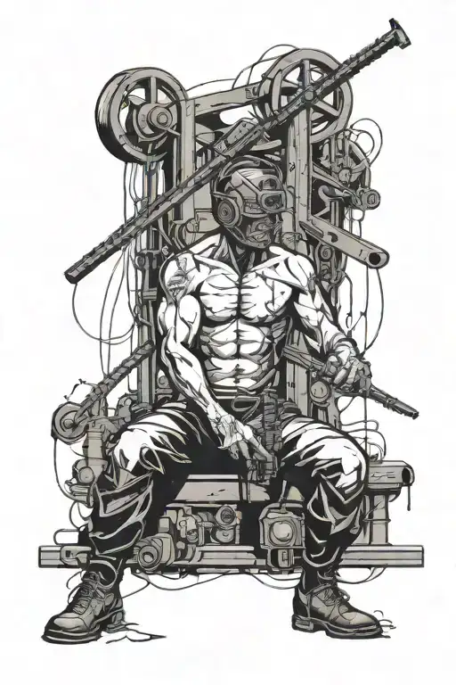Combine BDSM symbols with horror imagery in a blackwork tattoo featuring a linemen at work tattoo design idea