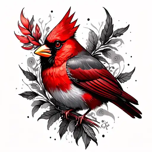 gothic cardinal tattoo with red tattoo design idea