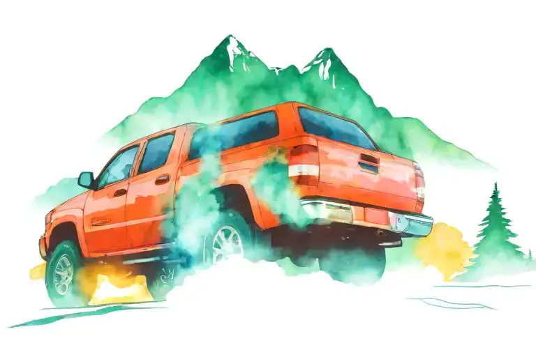 2002 Toyota tundra in front of the northern lights shining and a mountain  tattoo design idea