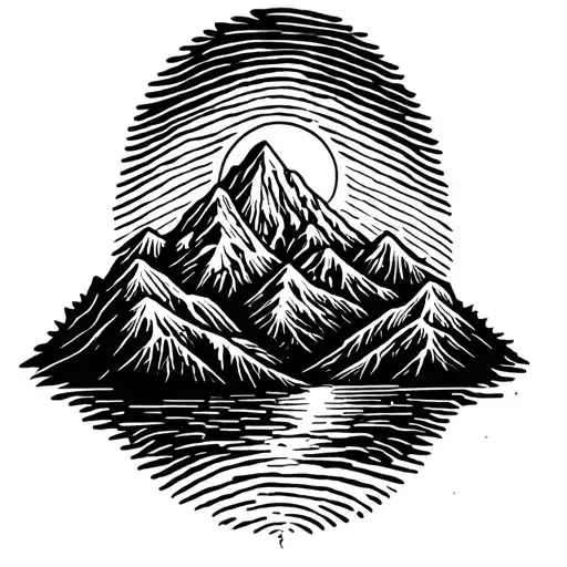 fingerprint inside mountain range tattoo design idea