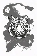Tiger in a minimalist design with clean outlines. Its structure emphasizes a natural body of a tiger, with delicate but  tattoo design idea