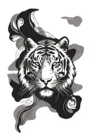 Tiger in a minimalist design with clean outlines. Its structure emphasizes a natural body of a tiger, with delicate but  tattoo design idea