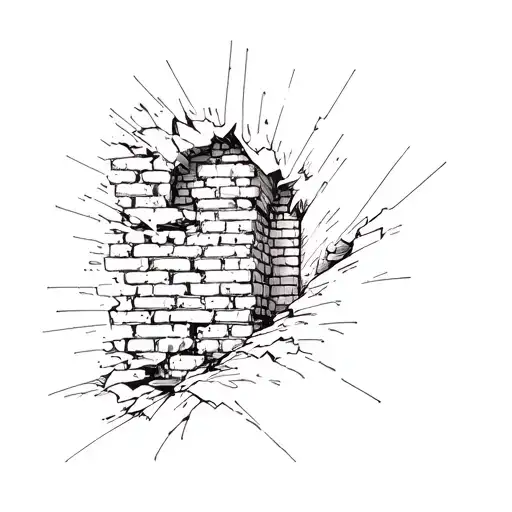 brick wall being torn tattoo design idea
