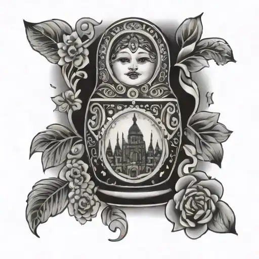 Russian nesting doll with st basil's cathedral tattoo design idea