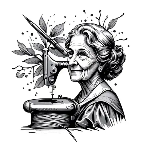 stamp tattoo that embodies grandma sewing needle and thread tattoo design idea