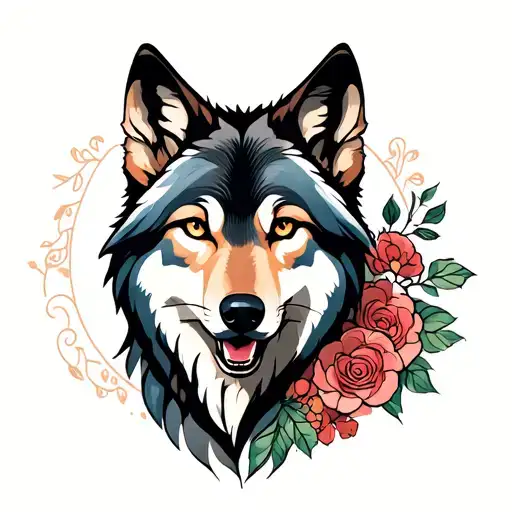 Feminine wolf tattoo design idea
