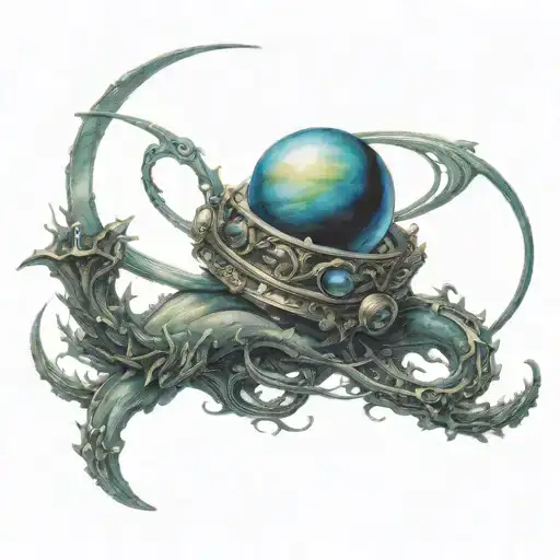 Neptune with its four rings forming a musical score tattoo design idea