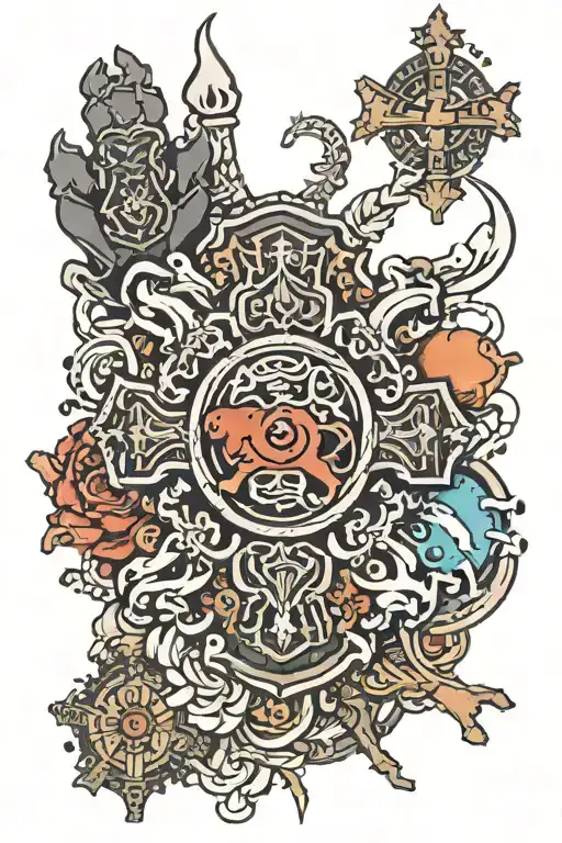 Arsenal, dog paw, travel, cross, colour splash tattoo design idea