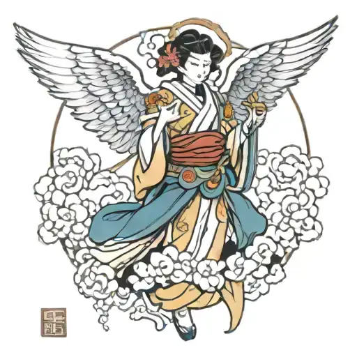 Japanese guardian angel tattoo design idea