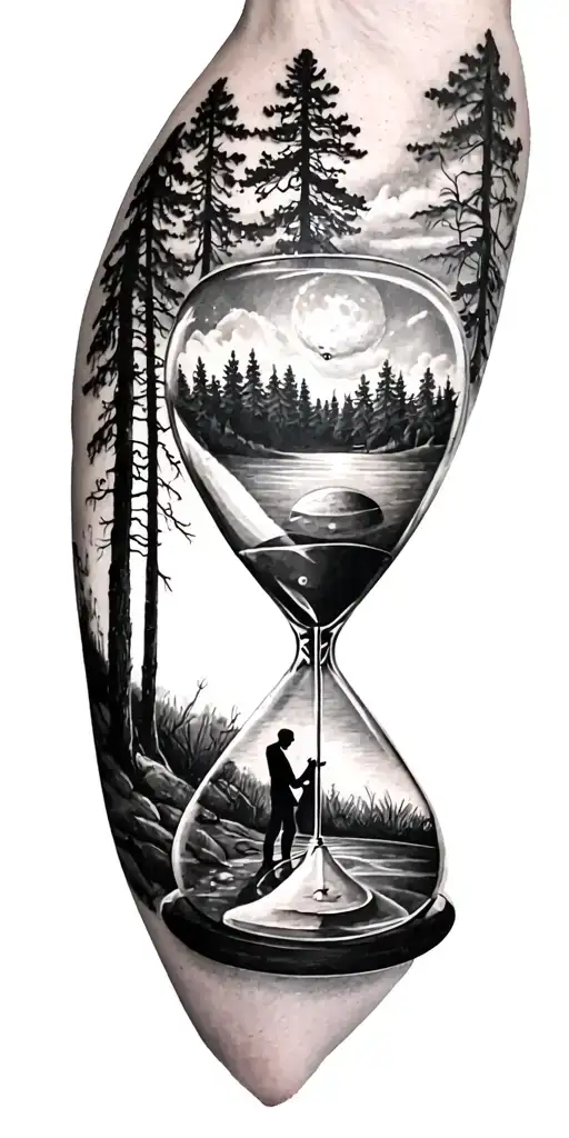 family and forest and hour glass and golf tattoo design idea