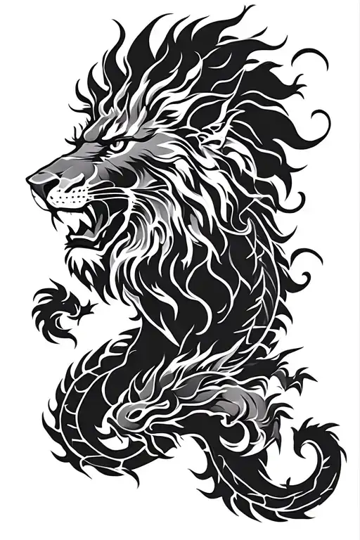 Lion and dragons tattoo design idea