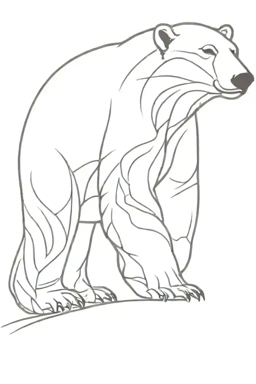 polar bear walking with head raised, the lines of the drawing reminiscent of flames, imitating the Maori style tattoo design idea