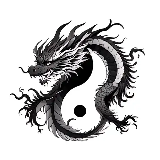 simple Chinese dragon and Phoenix yin and yang tattoo design idea