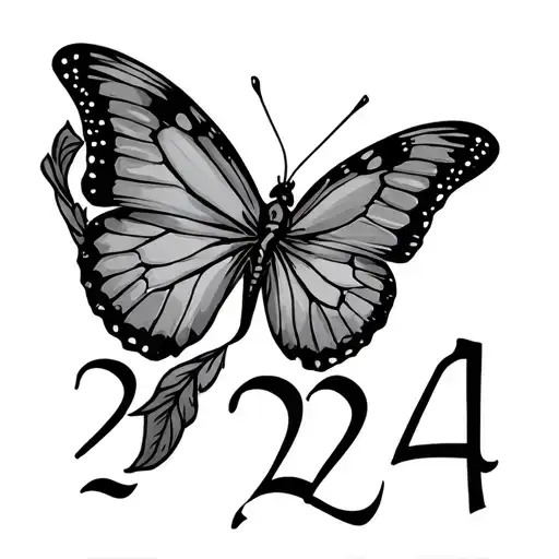 number 224 with a butterfly tattoo design idea