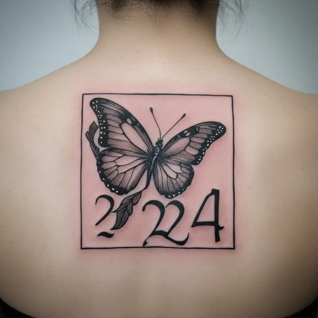 number 224 with a butterfly tattoo design idea