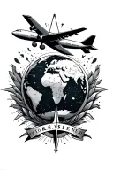 World traveler with globe, compass and airplane tattoo design idea